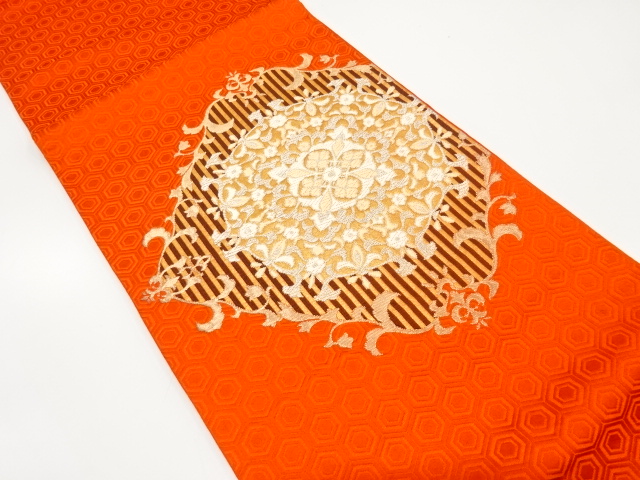 JAPANESE KIMONO / ANTIQUE FUKURO OBI / SILK / WOVEN FLOWER CREST